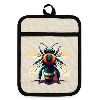 Abeille Dessin Animé Personnage Animal De Compagnie Coloré - Maniques avec dos en caoutchouc - lin/noir  - Devant