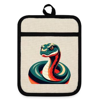 Anaconda Cartoon Character Colorful Pet Animal - Pot holders with rubber back - linen/black  - Front