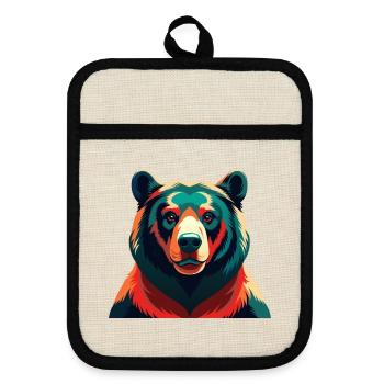 Ours Dessin Animé Personnage Animal De Compagnie Coloré - Maniques avec dos en caoutchouc - lin/noir  - Devant