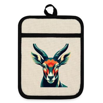 Antilope Zeichentrickfigur Buntes Haustier Tier - Topflappen mit Gummirückseite - Leinen/Schwarz  - Vorne