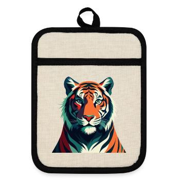 Tigre Dessin animé Personnage Animal de compagnie coloré - Maniques avec dos en caoutchouc - lin/noir  - Devant
