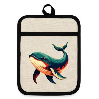 Whale Cartoon Character Colorful Pet Animal - Pot holders with rubber back - linen/black  - Front