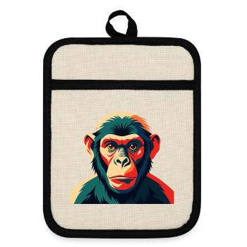 Affe Cartoon Figur Buntes Haustier Tier - Topflappen mit Gummirückseite - Leinen/Schwarz  - Vorne