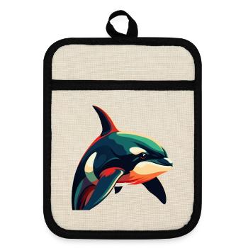 Orca Cartoon-Figur Buntes Haustier - Topflappen mit Gummirückseite - Leinen/Schwarz  - Vorne