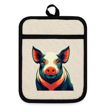 Cochon Dessin animé Personnage Animal de compagnie coloré - Maniques avec dos en caoutchouc - lin/noir  - Devant