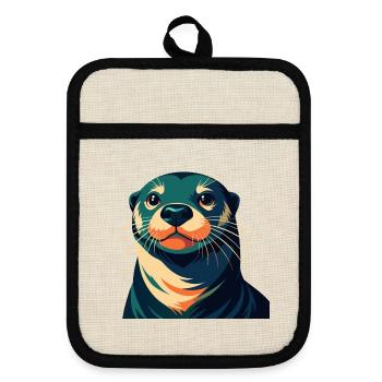 loutre dessin animé personnage animal de compagnie coloré - Maniques avec dos en caoutchouc - lin/noir  - Devant