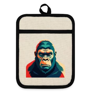 Gorille dessin animé personnage animal de compagnie coloré - Maniques avec dos en caoutchouc - lin/noir  - Devant