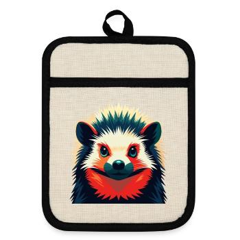 Igel Cartoon Figur Buntes Haustier Tier - Topflappen mit Gummirückseite - Leinen/Schwarz  - Vorne