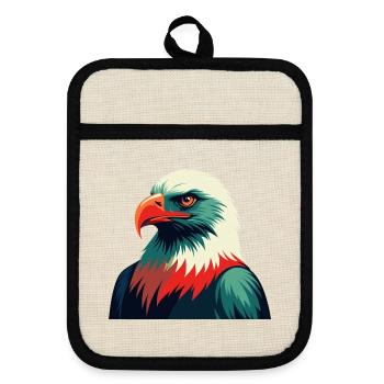 Eagle Cartoon Character Colorful Pet Animal - Pot holders with rubber back - linen/black  - Front