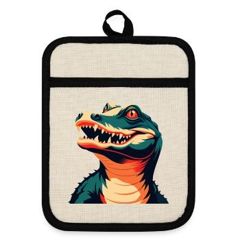 Krokodil Cartoon Figur Buntes Haustier Tier - Topflappen mit Gummirückseite - Leinen/Schwarz  - Vorne