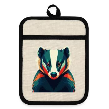 Dachs Zeichentrickfigur Buntes Haustier Tier - Topflappen mit Gummirückseite - Leinen/Schwarz  - Vorne