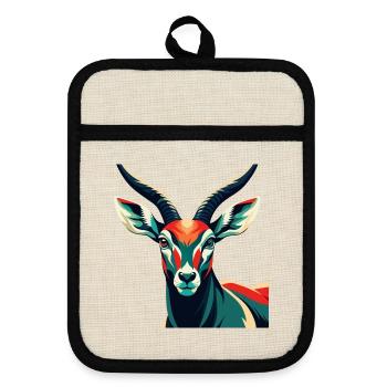 Antilope Zeichentrickfigur Buntes Haustier Tier - Topflappen mit Gummirückseite - Leinen/Schwarz  - Vorne