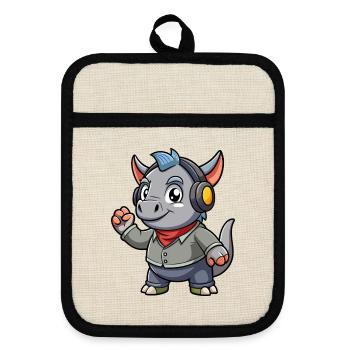 Rhino Funny Cartoon Character Musique de casque - Maniques avec dos en caoutchouc - lin/noir  - Devant