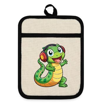 Serpent Drôle Dessin Animé Personnage Casque Musique - Maniques avec dos en caoutchouc - lin/noir  - Devant