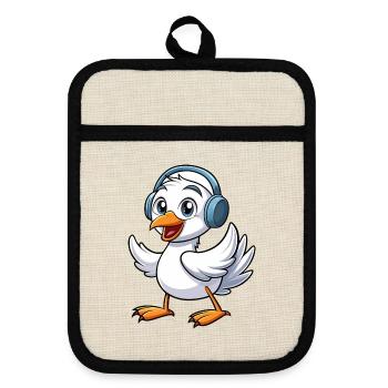 Cygne Drôle Personnage De Dessin Animé Casque Musique - Maniques avec dos en caoutchouc - lin/noir  - Devant
