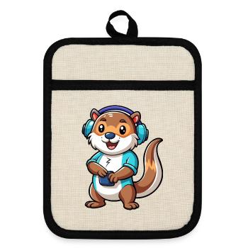 Loutre Funny Cartoon Character Musique de casque - Maniques avec dos en caoutchouc - lin/noir  - Devant