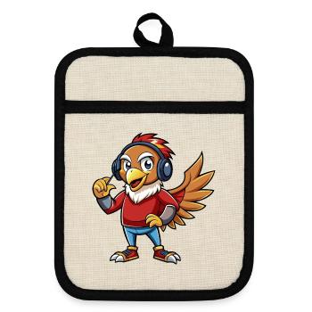 Hawk Funny Cartoon Character Headphone Music - Pot holders with rubber back - linen/black  - Front