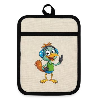 Emu Funny Cartoon Character Headphone Music - Pot holders with rubber back - linen/black  - Front