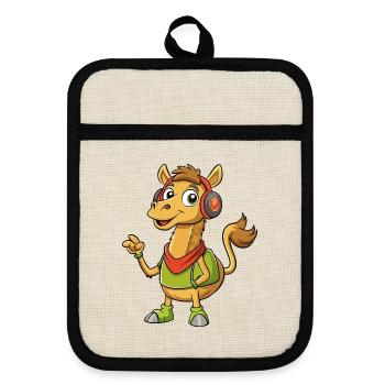 Camel drôle dessin animé personnage casque Musique - Maniques avec dos en caoutchouc - lin/noir  - Devant