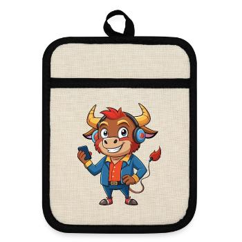 Bull Funny Cartoon Character Musique de casque - Maniques avec dos en caoutchouc - lin/noir  - Devant