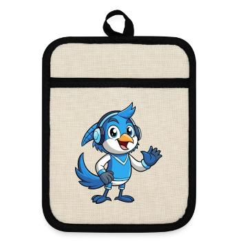 Blue Jay Lustige Cartoon Figur Kopfhörer Musik - Topflappen mit Gummirückseite - Leinen/Schwarz  - Vorne