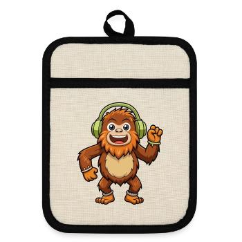 Big Foot Lustige Cartoon Figur Kopfhörer Musik - Topflappen mit Gummirückseite - Leinen/Schwarz  - Vorne