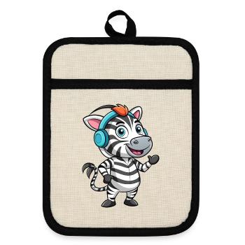 Zebra Lustige Zeichentrickfigur Kopfhörer Musik - Topflappen mit Gummirückseite - Leinen/Schwarz  - Vorne