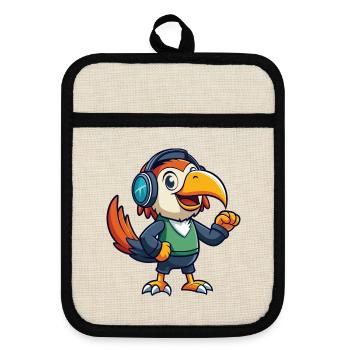 Toucan Funny Cartoon Character Headphone Music - Pot holders with rubber back - linen/black  - Front