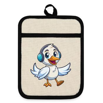 Cygne Drôle Personnage De Dessin Animé Casque Musique - Maniques avec dos en caoutchouc - lin/noir  - Devant