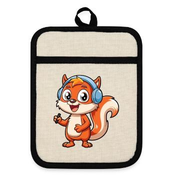 Squirrel Funny Cartoon Character Headphone Music - Pot holders with rubber back - linen/black  - Front