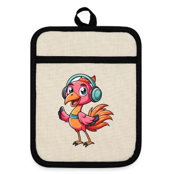 Flamingo Funny Cartoon Character Musique de casque - Maniques avec dos en caoutchouc - lin/noir  - Devant