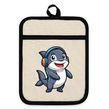 Orca Funny Cartoon Character Headphone Music - Pot holders with rubber back - linen/black  - Front