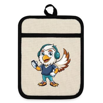 Eagle Funny Cartoon Character Musique de casque - Maniques avec dos en caoutchouc - lin/noir  - Devant