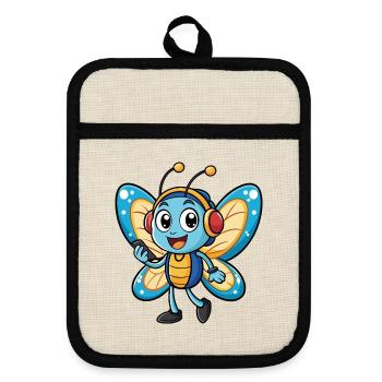 Butterfly Funny Cartoon Character Headphone Music - Pot holders with rubber back - linen/black  - Front