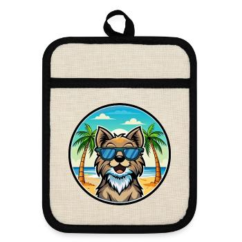 Suédois Lapon Race Chien Dessin Animé Lunettes De Soleil Plage - Maniques avec dos en caoutchouc - lin/noir  - Devant