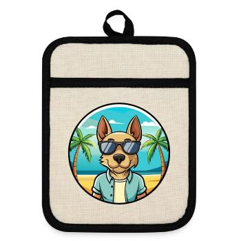 Thai Ridgeback Hund Rasse Cartoon Sonnenbrille Strand - Topflappen mit Gummirückseite - Leinen/Schwarz  - Vorne