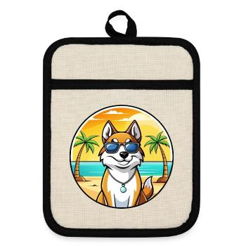 West Siberian Laika Dog Breed Cartoon Sunglasses - Pot holders with rubber back - linen/black  - Front
