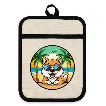 Spitz Hunderasse Cartoon Sonnenbrille Strand - Topflappen mit Gummirückseite - Leinen/Schwarz  - Vorne
