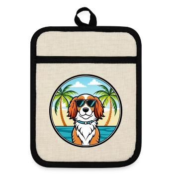 Welsh Springer Spaniel Hunderasse Cartoon Beach - Topflappen mit Gummirückseite - Leinen/Schwarz  - Vorne
