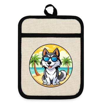 Siberian Husky Dog Breed Cartoon Sunglasses Beach - Pot holders with rubber back - linen/black  - Front