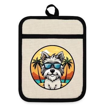 Skye Terrier Hunderasse Cartoon Sonnenbrille Strand - Topflappen mit Gummirückseite - Leinen/Schwarz  - Vorne