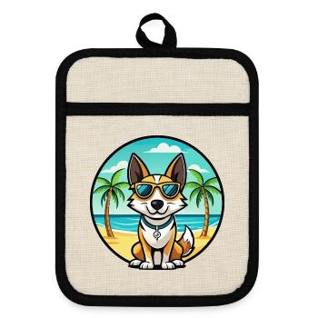 Spielzeug Foxterrier Hund Rasse Cartoon Sonnenbrille Strand - Topflappen mit Gummirückseite - Leinen/Schwarz  - Vorne