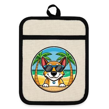 Serbischer dreifarbiger Laufhund Rasse Cartoon Strand - Topflappen mit Gummirückseite - Leinen/Schwarz  - Vorne