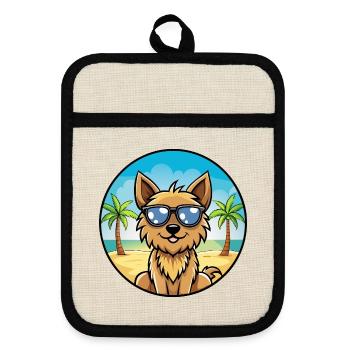 Silky Terrier Hund Rasse Cartoon Sonnenbrille Strand - Topflappen mit Gummirückseite - Leinen/Schwarz  - Vorne