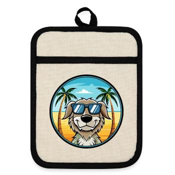 Stabyhoun Dog Breed Cartoon Sunglasses Beach - Pot holders with rubber back - linen/black  - Front