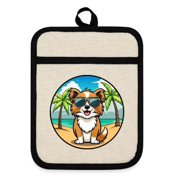 Tibetischer Spaniel Hund Rasse Cartoon Sonnenbrille Strand - Topflappen mit Gummirückseite - Leinen/Schwarz  - Vorne
