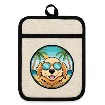Spaniel Dog Breed Cartoon Sunglasses Beach - Pot holders with rubber back - linen/black  - Front