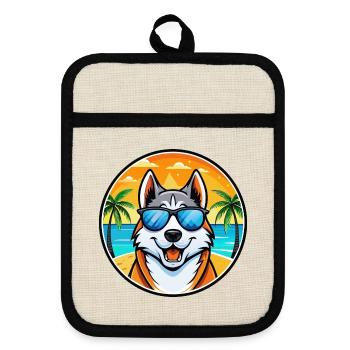 Siberian Laika Dog Breed Cartoon Sunglasses Beach - Pot holders with rubber back - linen/black  - Front