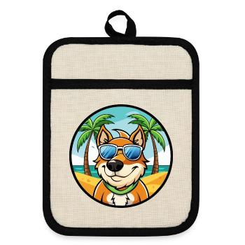 Volpino Italiano Chien Race Dessin Animé Lunettes De Soleil Plage - Maniques avec dos en caoutchouc - lin/noir  - Devant