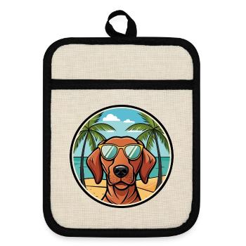 Vizsla à poil dur race de chien dessin animé lunettes de soleil plage - Maniques avec dos en caoutchouc - lin/noir  - Devant